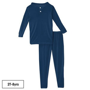 Navy Long Sleeve Henley Pajama Set