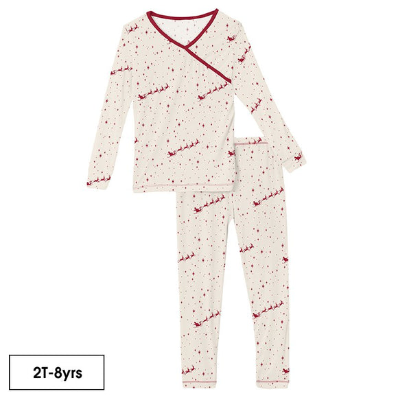 Natural Flying Santa Long Sleeve Kimono Pajama Set