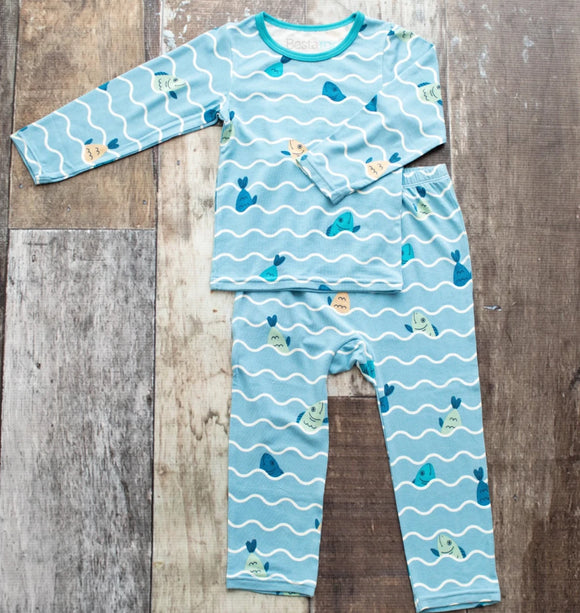 Jumping Fish Two Piece Pajama Set (blue)