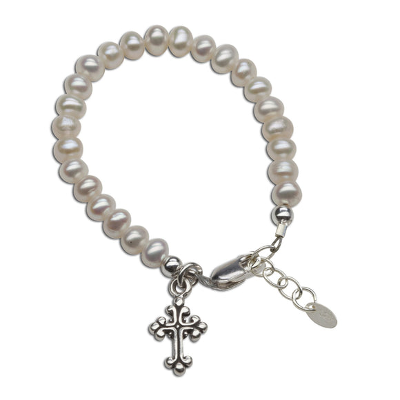 Olivia - Sterling Silver Pearl Cross Bracelet