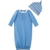 Blue Henley Gown and Hat 0-3 Month