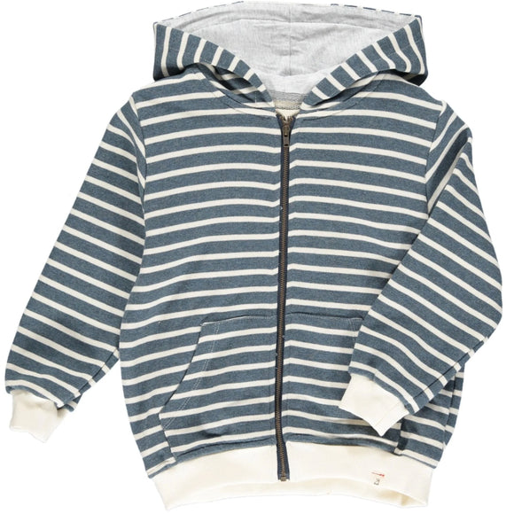 Blue/Cream Striped Hooded Top