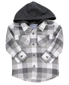 Smoky Gray Plaid Hooded Button Down