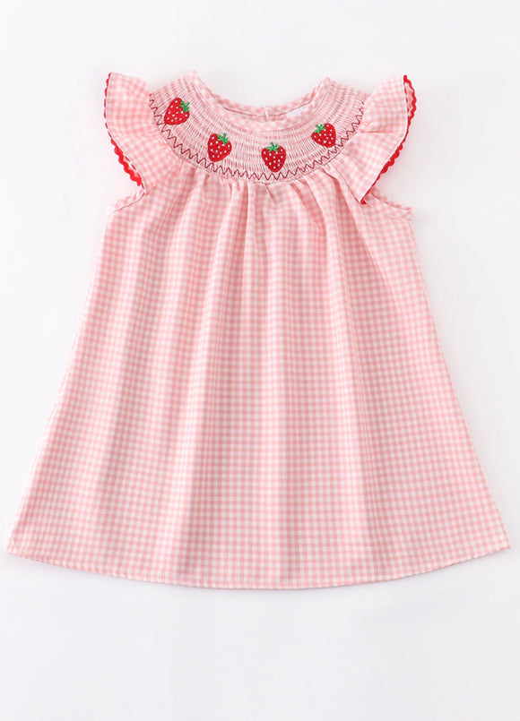 Plaid Strawberry Smocked Dress