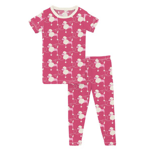 Kickee Short Sleeve Pajama Set Flamingo Poodles