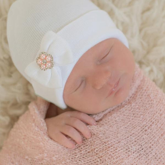 Teeny White Jewel Newborn Hat