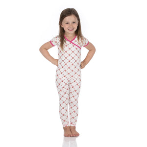 Natural Rose Trellis Short Sleeve Kimono Pajama Set